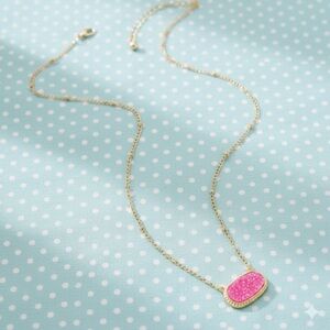 Barbie Pink Druzy Pendant and Gold Satellite Chain Necklace